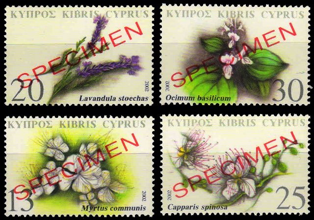 CYPRUS 2002, Medicinal Plants, Flowers, Set of 4 Overprint 'SPECIMEN' MNH, S.G. 1031-1034