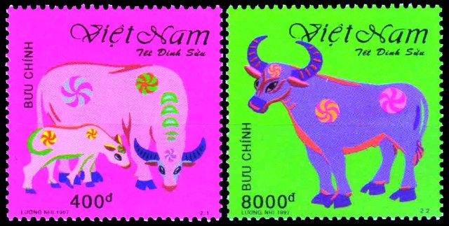 VIETNAM 1997-New Year of the OX, Set of 2, MNH, Ox and Calf, S.G. 2088-89