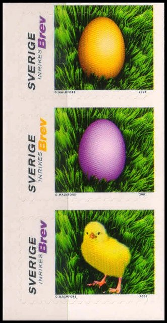 SWEEDEN 2001, Easter, Egg & Chick, Self Adhesive, 3 Different, Booklet Pane, S.G. 2151-2153, Cat � 6.30