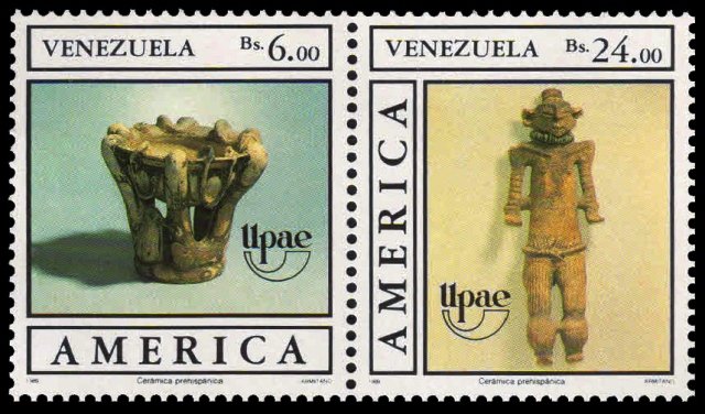VENEZUELA 1989-America, Pre Columbian Artefects-Dish & Figure, Set of 2 Pair, MNH, Cat £ 7-S.G. 2835-2836