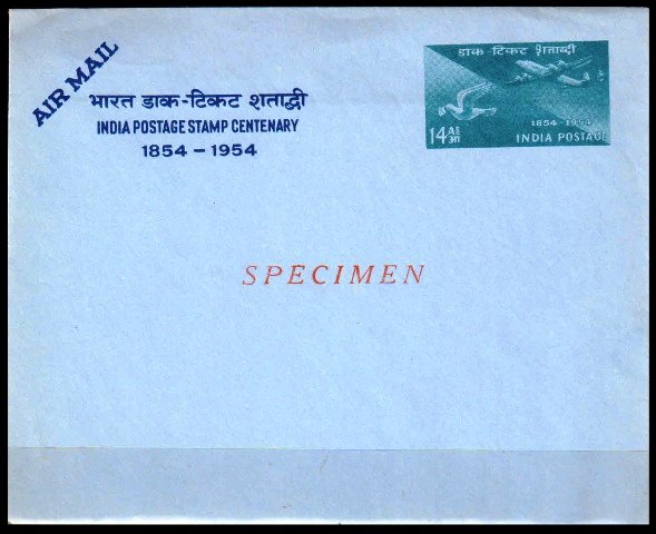 INDIA Postage Stamp Cent. 1954-SPECIMEN-Airmail Envelope 14 As. Mint Condition