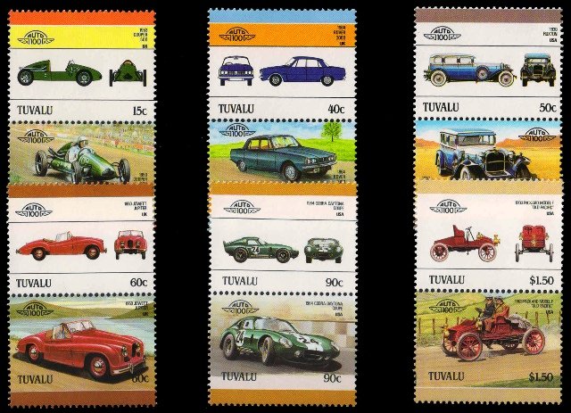 TUVALU 1986-Automobiles, Cars, Set of 12-6 Pairs, MNH, 4th Series, Face $ 8-10-S.G.  421-432