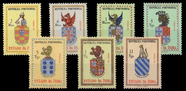 Portuguese India, GOA 1958 - Set of 7, Heraldic Arms of Famous Men, MNH, Cat £ 6.50