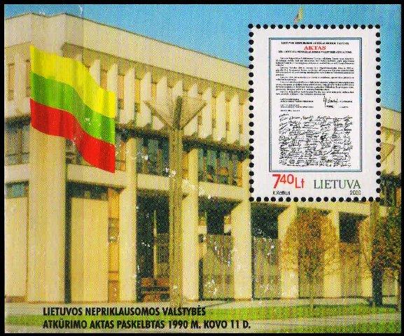 LITHUANIA 2000-Restoration of Independence, Declartion, Miniature Sheet, S.G. MS 727, Cat � 8-00