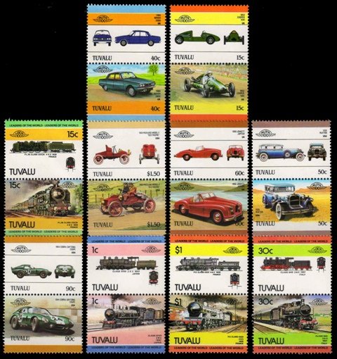 TUVALU-Locomotive, Railway, Cars, 20 Different Stamps, MNH, Face $ 11-