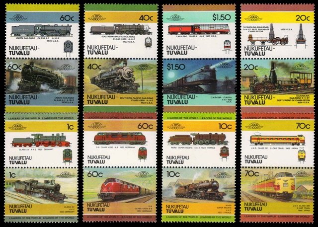 NUKUFETAU-TUVALU-Railway, Locomotive, Train,Set of 16, MNH, Face $ 8.44-