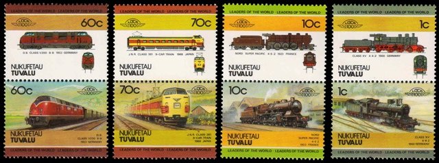 NUKUFETAU TUVALU - Railway, Locomotive, 1st Series, Set of 8, MNH Stamps
