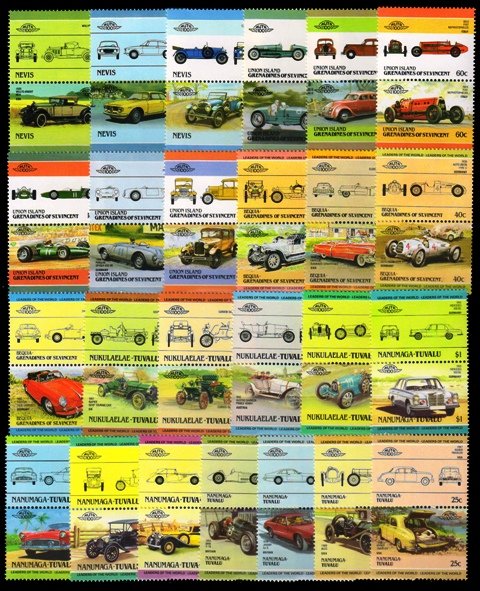 CARS, Automobiles-50 Different Mint Stamps-Large Only, Face $ 40-00