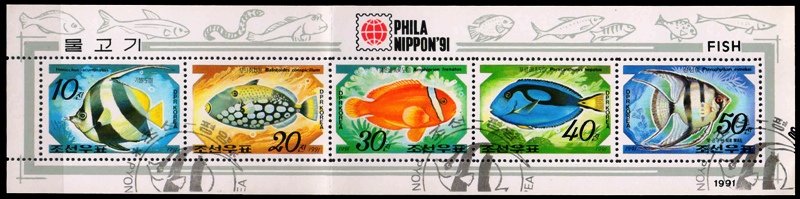 KOREA NORTH 1991-Fishes-Used Sheet of  5-S.G. N 3088-N 3092