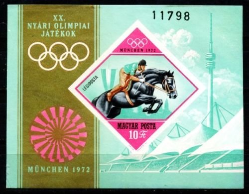 HUNGARY 1972, Olympic Games, Munich, Show Jumping Imperf MS S.G. MS2695, Mint Gum Wash, Scare