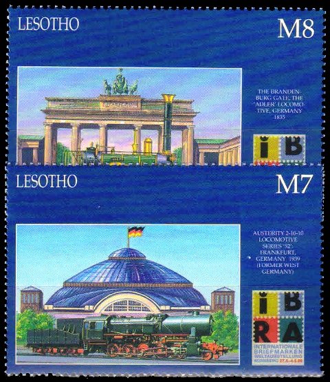 LESOTHO 1999-Railway Locomotives-Inter Stamp Exhibition, Nuremburg, Set of 2, MNH, S.G. 1611-1612, Cat � 4-