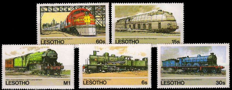 LESOTHO 1984-Railway, Locomotives, Train, Set of 5, MNH, S.G. 605-609