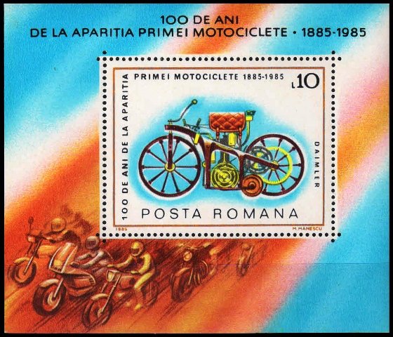 ROMANIA 1985-Centenary of Motor Cycle, Miniature Sheet, MNH, S.G. MS 4958