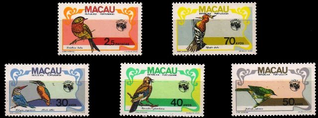 MACAU 1984-Birds, Ausipex Stamp Exhibition, Set of 5, MNH, S.G.592-596-Cat £ 25-