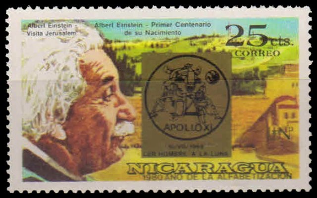NICARAGUA 1980-Albert Einstein-Apollo XI Space-overprint-1 Value, MNH, S.G. 2257-Cat £ 6.50-