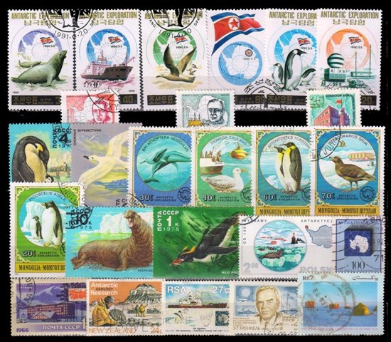ANTARCTICA ON STAMPS-25 Different World Wide Large Postage Stamps-Used