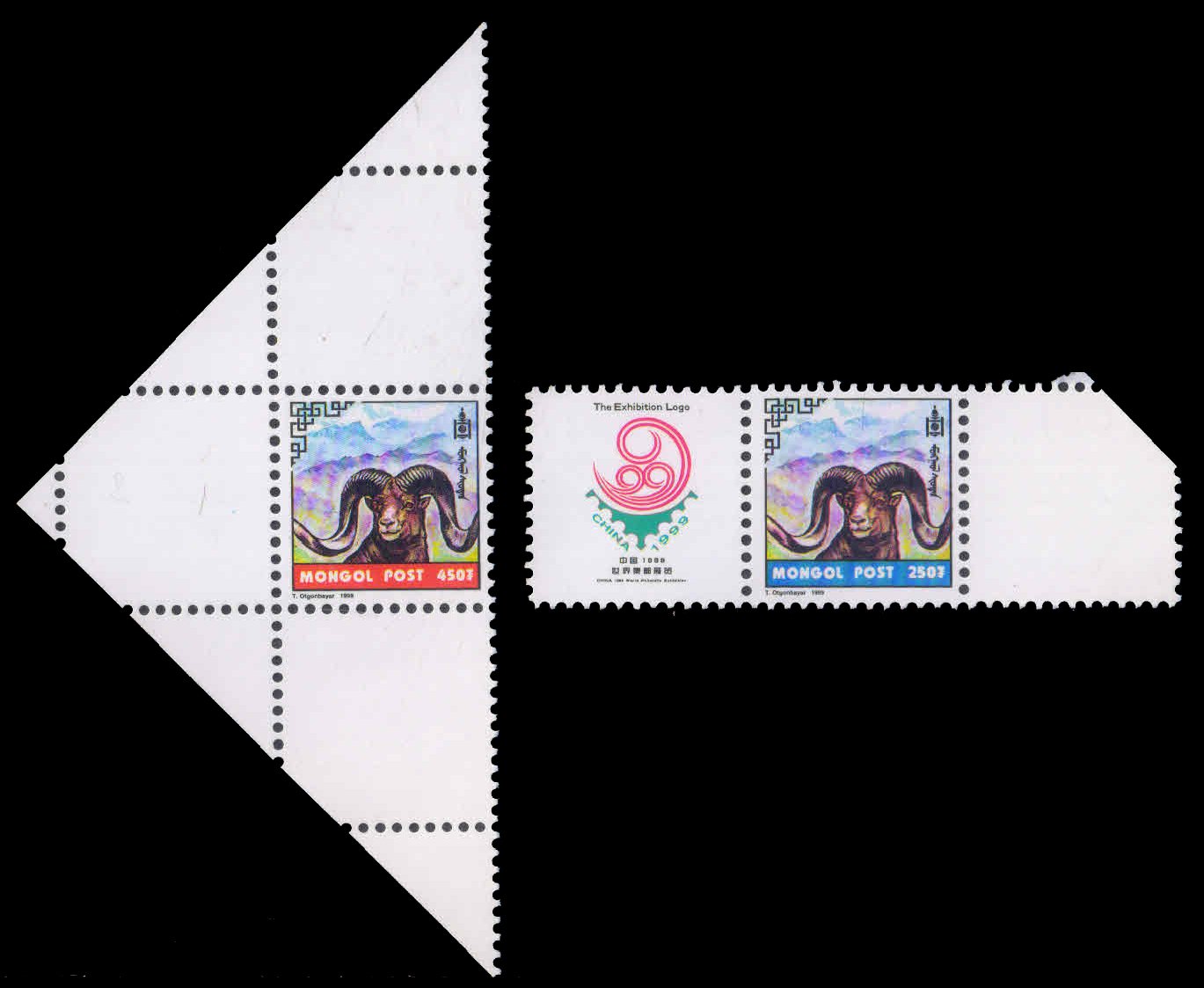 MONGOLIA 1999-Argoli Sheep-Fauna-China 99 Stamp Exhibition-Set of 2-S.G. 2749-2750-MNH