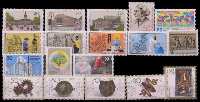 WEST BERLIN 1987, Germany, 18 Different Large Thematic Stamps, MNH, Cat £ 40-S.G. B 761-B 797