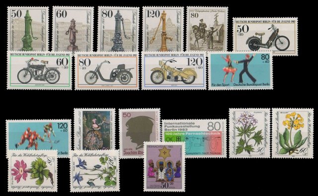 WEST BERLIN 1983, Germany, 19 Different Large Thematic Stamps, MNH, Cat £ 46-S.G. B 651- B 669