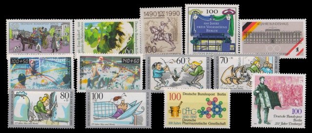 WEST BERLIN, Germany 1990-13 Different Mint Thematic Stamps, MNH, Cat � 60-S.G. B 837-B 854