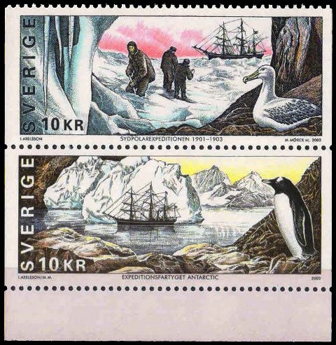 SWEDEN 2002-Swedish Antarctic Expedition, Scientist, Ship, Sea bird, Penguin, Set of 2, MNH, S.G. 2199-2200, Cat £ 10-