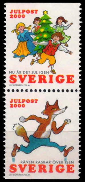 SWEDEN 2000-Christmas, Children Dancing & Fox, Set of 2, MNH, S.G. 2129 & 2131