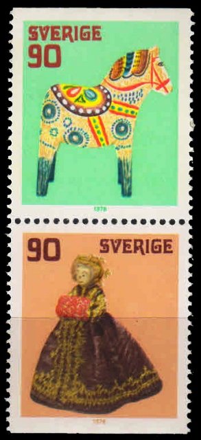 SWEDEN 1978-Christmas, Old Toys, Doll, Se-tenant Pair, MNH, S.G. 982-983