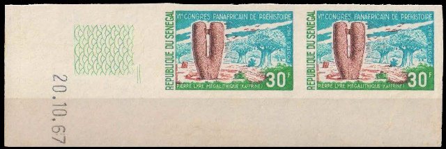SENEGAL 1967-Pre History Congress, Dakar, Lyre Stone, Kaffrine, Imperf Pair, MNH, S.G. 364