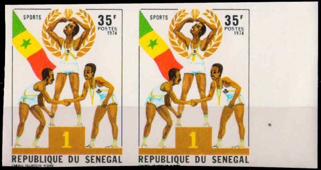 SENEGAL 1974-National Youth Week, Athlets on Podium, Imperf Pair, MNH, S.G. 553