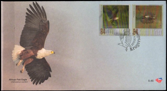 SOUTH AFRICA 2013-3-D Bird First Day Cover, African Fish Eagle, Set of 2 on Official Cover-S.G. 2015