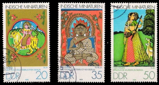 EAST GERMANY 1979-Indian Miniatures, Durga, Mahavira, Todi Ragini, Set of 3, Used, S.G. E 2128-2130