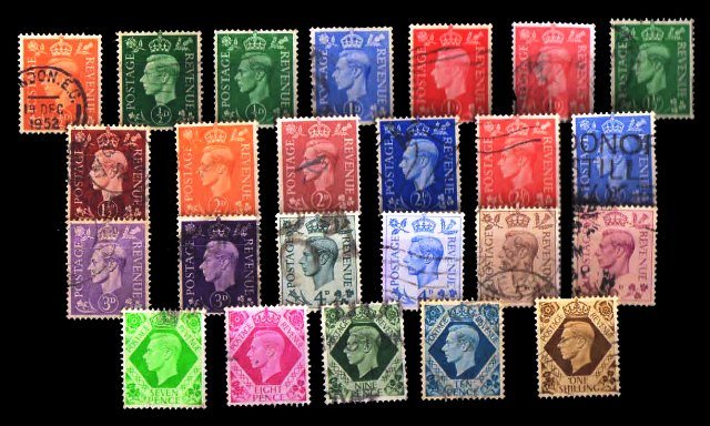 GREAT BRITAIN-24 Different-King George VI Used-Year 1937 Stamps-½ d to1 Shilling