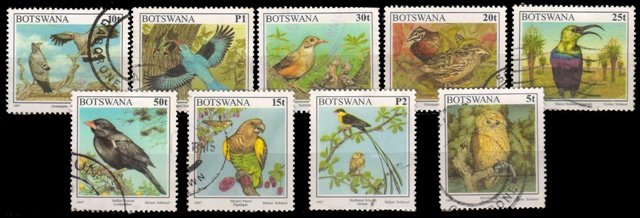 BOTSWANA - 9 Different Thematic, Large, Birds Used Stamps