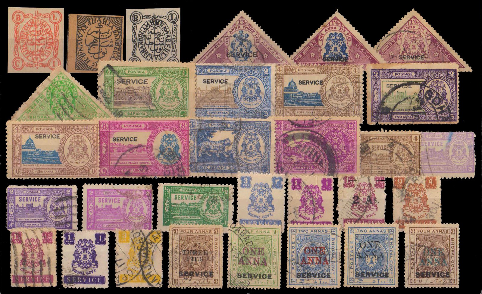 BHOPAL STATE-50 All Different Old Stamps-Pre 1950 Period-Mostly Used-Perf & Imperf