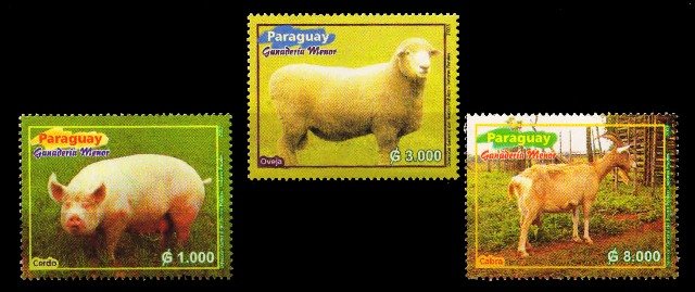 PARAGUAY 2003-Domestic Animals, Pig, Sheep, Goat, Set of 3, MNH, Cat � 15.50-S.G. 1676-1678