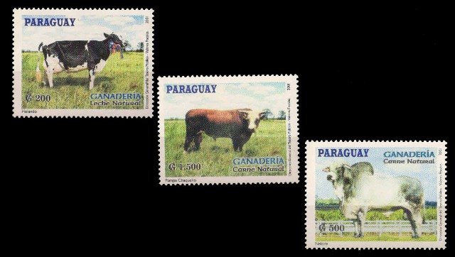 PARAGUAY 2001-Cattle, Cow, Bull, Set of 3, MNH, S.G. 1625-1627