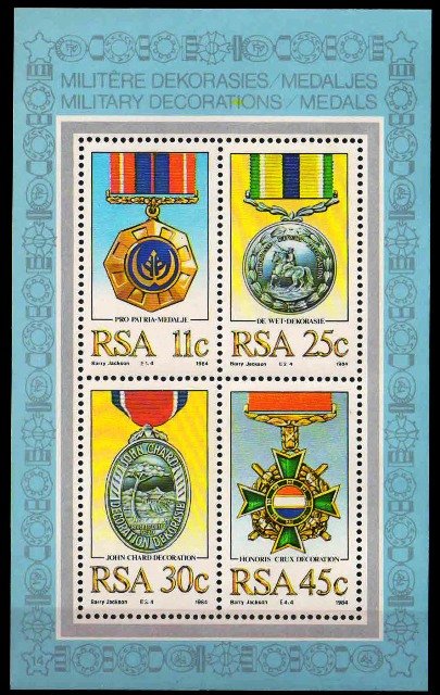 SOUTH AFRICA 1984-Military Decorations, Medals, Sheet of 4 Stamps, MNH, S.G. MS 576