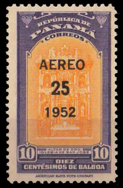 PANAMA 1952, Golden Altar, Church of St. Jose, 1 Value, MNH, Overprint, Surcharged, S.G. 529