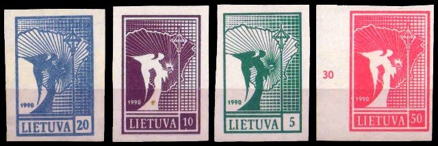 LITHUNIA 1990-Angel & Map, Imperf No Gum, Set of 4, MNH, S.G. 456-459
