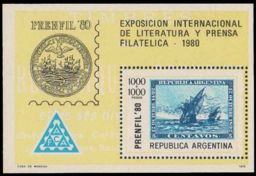ARGENTINA 1979-Columbus Stamp of 1892, Stamp on Stamp MS-Mint Never Hinged-S.G. MS 1663 C