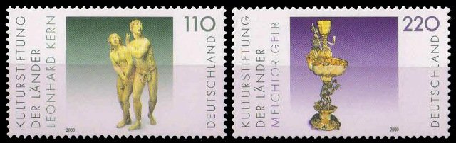 GERMANY 2000-Sculputures, Expulsion from Paradise, Silver Table Fountain, Set of 2, MNH, S.G. 2960-2961-Cat £ 5.20