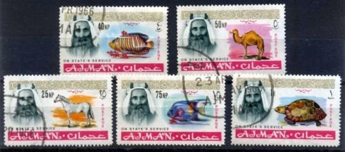 Ajman State 1965-Fish,Tortoise, Camel, Horse, S.G.064-068, Set of 5, 1st Official Stamp Series, Used
