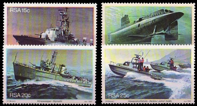 SOUTH AFRICA 1982-Submarine, Naval Base, Harbour Patrol Boats, Set of 4, MNH, S.G. 506-509