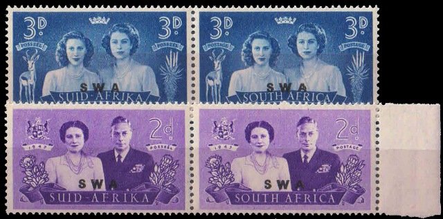 SOUTH WEST AFRICA 1947-2 Different Se-tenant Pairs-Royal Visit, Queen Elizabeth, MNH, Overprint