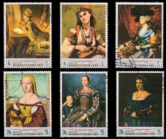 KINGDOM OF YEMEN 1968-Mother's Day, Paintings, Set of 6, Cancelled