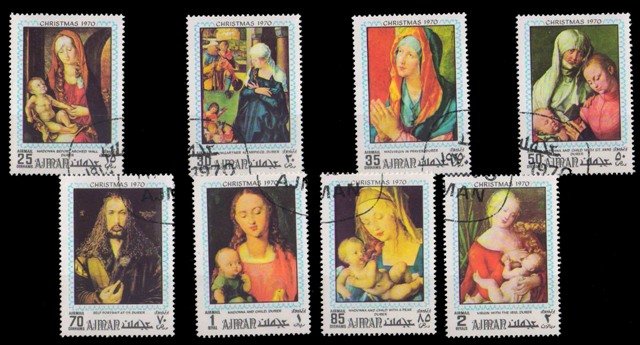 AJMAN STATE 1970 - Christmas Paintings, Complete Set of 8, Cancelled Stamps