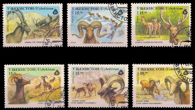 UZBEKISTAN 1996-Mammals, Flora & Fauna, Set of 6, Used, S.G. 108-113, Cat £ 12-