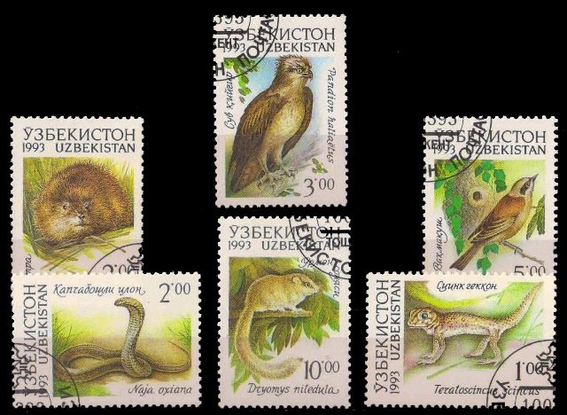 UZBEKISTAN 1993 - Animals, Birds, Snake, Flora & Fauna, Set of 6, Used, S.G. 7-12