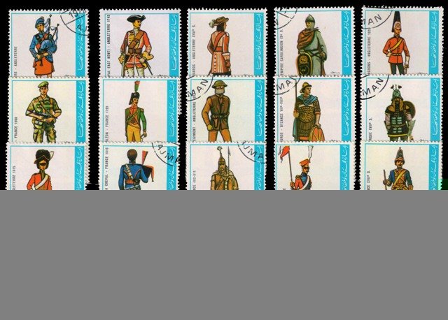AJMAN STATE 1972-Military Uniforms-Costumes-Set of 19-Cancelled Stamps-2nd Series