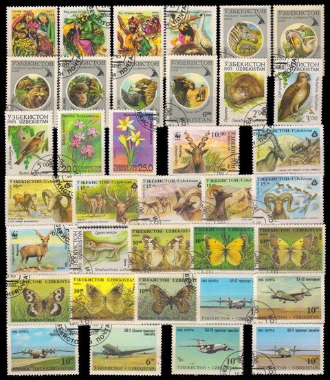 UZBEKISTAN-36 Different Thematic Large Postage Stamps-Flora & Fauna